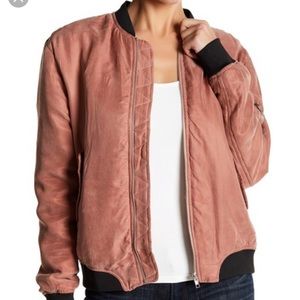 soft pink light velvet material bomber jacket.